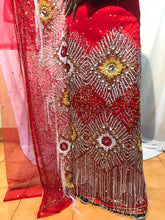 Load image into Gallery viewer, Exclusive Red Color With White Fringes NET Designer George Wrapper set  - NLDG082
