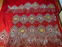 Load image into Gallery viewer, Exclusive Red Color With White Fringes NET Designer George Wrapper set  - NLDG082
