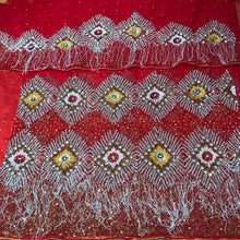 Load image into Gallery viewer, Exclusive Red Color With White Fringes NET Designer George Wrapper set  - NLDG082
