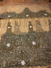 Load image into Gallery viewer, Champange Gold Color Designer Net lace FRINGERS George Wrapper set  - NLDG085
