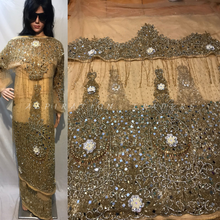 Load image into Gallery viewer, Champange Gold Color Designer Net lace FRINGERS George Wrapper set  - NLDG085

