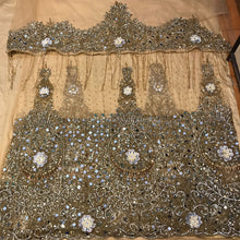 Load image into Gallery viewer, Champange Gold Color Designer Net lace FRINGERS George Wrapper set  - NLDG085
