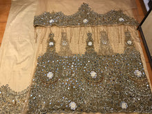 Load image into Gallery viewer, Champange Gold Color Designer Net lace FRINGERS George Wrapper set  - NLDG085
