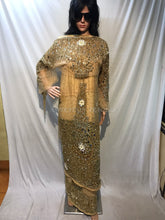 Load image into Gallery viewer, Champange Gold Color Designer Net lace FRINGERS George Wrapper set  - NLDG085
