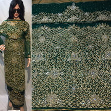 Load image into Gallery viewer, Nigerian Dark Green Heavy Beaded Designer Net George Wrapper set  - NLDG087
