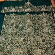 Load image into Gallery viewer, Nigerian Dark Green Heavy Beaded Designer Net George Wrapper set  - NLDG087

