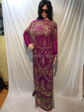 Load image into Gallery viewer, Magenta Color all silver work with Overall Fringes Designer Net George Wrapper - NLDG088

