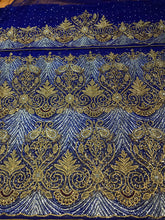 Load image into Gallery viewer, ROYAL BLUE Heavily Beaded NET LACE Designer George Wrapper - NLDG089
