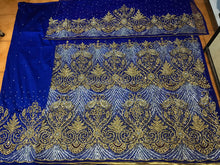 Load image into Gallery viewer, ROYAL BLUE Heavily Beaded NET LACE Designer George Wrapper - NLDG089
