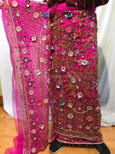 Load image into Gallery viewer, FUSHIA PINK 3D flower Heavy Beaded NET Lace Designer George Wrapper Set - NLDG091
