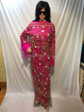 Load image into Gallery viewer, FUSHIA PINK 3D flower Heavy Beaded NET Lace Designer George Wrapper Set - NLDG091
