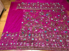 Load image into Gallery viewer, FUSHIA PINK 3D flower Heavy Beaded NET Lace Designer George Wrapper Set - NLDG091
