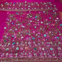 Load image into Gallery viewer, FUSHIA PINK 3D flower Heavy Beaded NET Lace Designer George Wrapper Set - NLDG091
