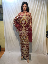 Load image into Gallery viewer, WINE color Heavy Beaded NET Lace NEW Designer George Wrapper Set - NLDG092
