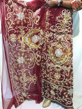 Load image into Gallery viewer, WINE color Heavy Beaded NET Lace NEW Designer George Wrapper Set - NLDG092
