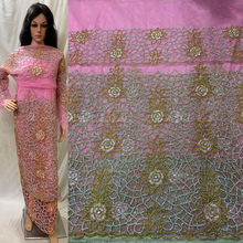 Load image into Gallery viewer, BABY PINK color Crystal Glass Stone  Work NET Lace NEW Designer George Wrapper Set - NLDG093
