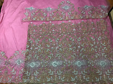Load image into Gallery viewer, BABY PINK color Crystal Glass Stone  Work NET Lace NEW Designer George Wrapper Set - NLDG093
