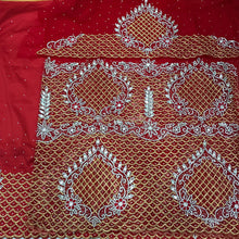 Load image into Gallery viewer, African Bridal Red Color George Wrapper Set with ALL golden Stone Work  - NLDG110
