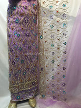 Load image into Gallery viewer, NEW Exclusive LILAC Color Heavy Beaded Designer African george wrapper set - NLDG111
