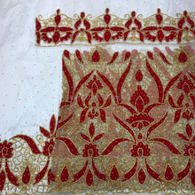 Load image into Gallery viewer, Beautiful Pure White Net fabric George wrapper with Red Patches work With Blouse - NLDG113

