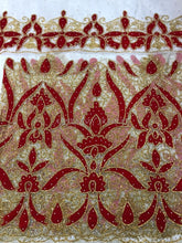 Load image into Gallery viewer, Beautiful Pure White Net fabric George wrapper with Red Patches work With Blouse - NLDG113
