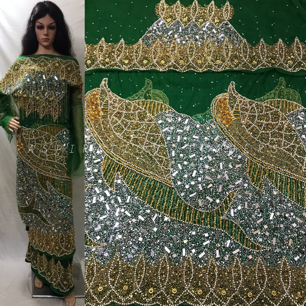 African Wedding FISH Pattern Beaded Designer george wrapper set - NLDG121