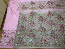 Load image into Gallery viewer, Baby Pink Net Fabric Nigerian George Wrapper with Fushia Pink Stone Work - NLDG130
