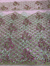 Load image into Gallery viewer, Baby Pink Net Fabric Nigerian George Wrapper with Fushia Pink Stone Work - NLDG130
