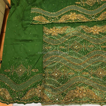 Load image into Gallery viewer, Olive Green Nigerian Wedding Net fabric Trending George Wrapper Set  - NLDG132
