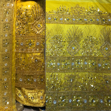 Load image into Gallery viewer, YELLOW color African Wedding NET George Fabric Wrapper With matching Blouse  -  NLDG137
