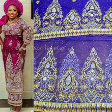 Load image into Gallery viewer, Nigerian Pattern Net Lace Heavy Beaded George Wrapper With Blouse- NLVG021
