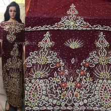 Load image into Gallery viewer, Burgundy Crystal Beaded Net Lace Indian George Wrapper With Fancy Blouse- NLVG023
