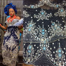 Load image into Gallery viewer, Black Color Heavy Beaded Net Lace VIP George For African Weddings- NLVG029
