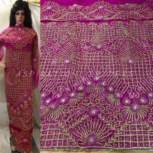 Load image into Gallery viewer, FUSHIA PINK All Over Heavy Crystal Work Designer Net Lace George With Blouse- NLVG036
