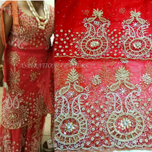 Load image into Gallery viewer, Red Color Net Lace First Lady VIP George Fabric With 2 Yard Blouse- NLVG038
