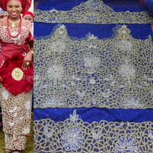 Load image into Gallery viewer, Royal Blue Net Lace Crystal Beaded VIP George Wrapper For Igbo Brides- NLVG041
