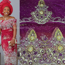 Load image into Gallery viewer, First Lady VIP Heavy Beaded Net Lace George Wrapper With Blouse- NLVG045
