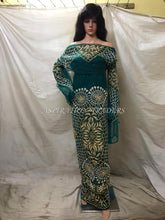 Load image into Gallery viewer, Teal Green Crystal Stone work African Bridal Net Lace George Wrapper Set - NLVG053
