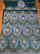 Load image into Gallery viewer, Teal Green Net Lace VIP African George Wrapper With Designer Blouse- NLVG063
