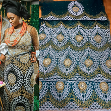 Load image into Gallery viewer, Teal Green Net Lace VIP African George Wrapper With Designer Blouse- NLVG063
