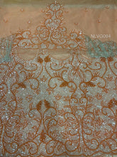 Load image into Gallery viewer, Sweet Peach  Net Lace African Heavy Sequins Beads With Sleeves Fringes VIP George - NLVG064
