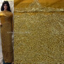 Load image into Gallery viewer, Mustard Gold Color Net lace VIP George with All Golden Crystal Stone Work - NLVG086
