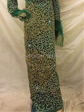 Load image into Gallery viewer, Nigerian Green Color Heavily beaded Golden Silver Crystal stone lace VIP George - NLVG091
