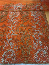 Load image into Gallery viewer, New Design Orange color Heavy beaded crystal stone work Net lace VIP George - NLVG092
