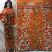 Load image into Gallery viewer, New Design Orange color Heavy beaded crystal stone work Net lace VIP George - NLVG092
