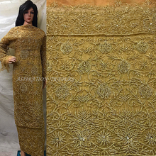 Load image into Gallery viewer, Gold color heavy beaded crystal stone beaded Net lace VIP George - NLVG093
