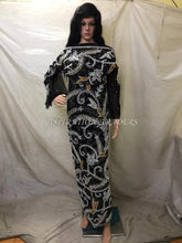 Load image into Gallery viewer, BLACK Net lace Heavy beaded VIP African  George wrapper set - NLVG094
