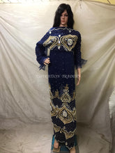 Load image into Gallery viewer, Navy Blue Beautiful Net Lace Cutwork designer George Wrapper with blouse for Africans - NLVG098
