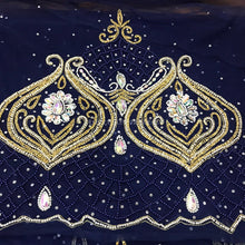 Load image into Gallery viewer, Navy Blue Beautiful Net Lace Cutwork designer George Wrapper with blouse for Africans - NLVG098
