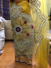 Load image into Gallery viewer, Mustard Yellow Gold Net Lace 3D Design George Wrapper with blouse - NLVG102
